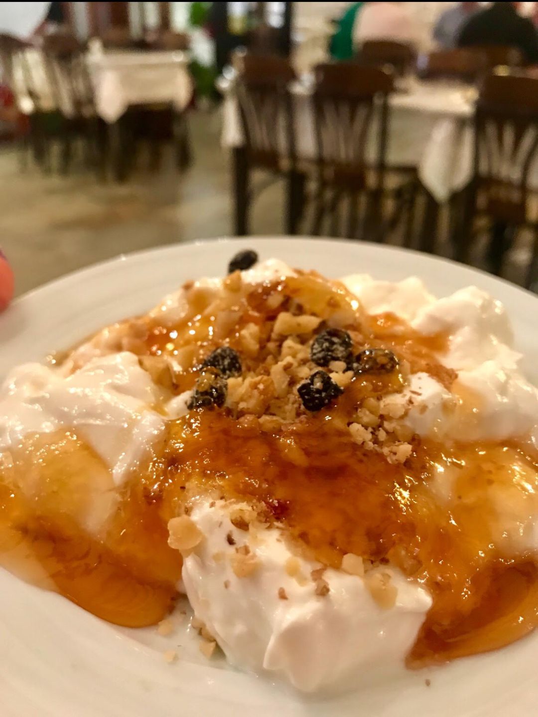 Traditional Greek Yogurt with honey at Taverna Stamatis, Batsi, Andros.